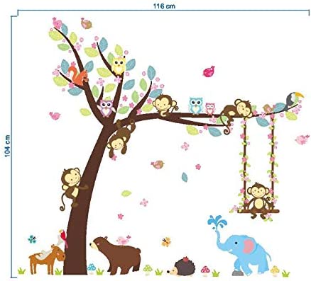 COVPAW Wandtattoo Wandaufkleber Dekor Affe Schaukel Baum Eulen Dschungel Zoo Bär Elefant Kinder Kinderzimmer Baby Kinderzimmer 139
