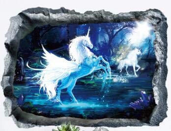 COVPAW Wall Sticker & Mural Unicorn Blue Light Home Decor Accent Living Room Bedroom Flower Wall Decal Corridor Stair Removable