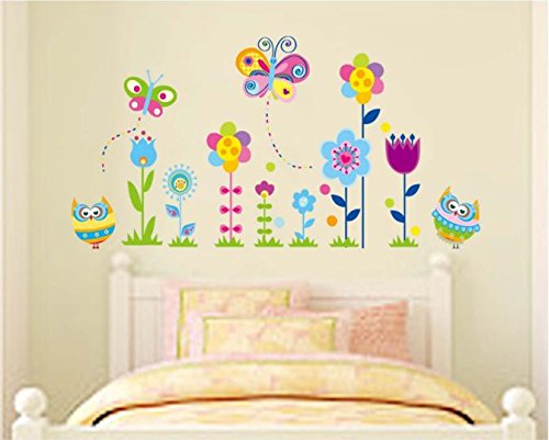 COVPAW Wall Stickers US Stock Decor Owls Flower Butterfly Kids Nursery Baby Children's Room Decal