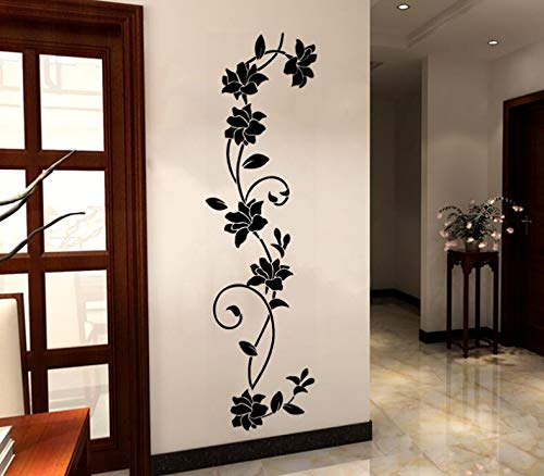 COVPAW Wall Sticker & Mural Rose Flower Vine Black Home Decor Accent Living Room Bedroom Flower Wall Decal Corridor Stair Removable 1201