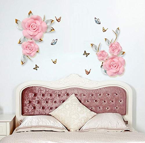 COVPAW Wall Sticker & Mural Rose Vine Pink Home Decor Accent Living Room Bedroom Flower Wall Decal Corridor Stair Removable