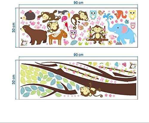 COVPAW Wandtattoo Wandaufkleber Dekor Affe Schaukel Baum Eulen Dschungel Zoo Bär Elefant Kinder Kinderzimmer Baby Kinderzimmer 139