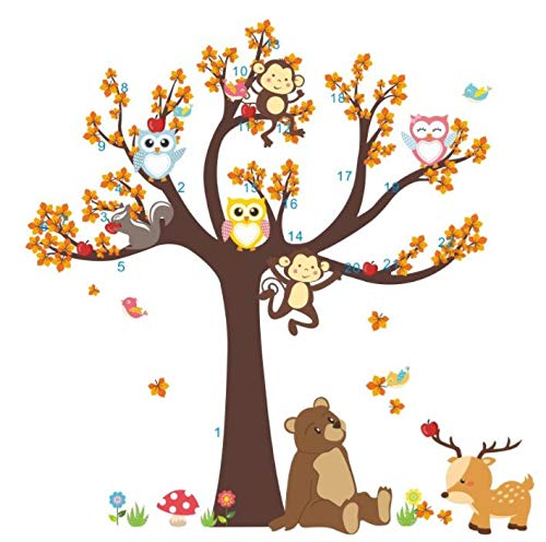 COVPAW Wall Stickers Decor Owls Monkey Tree Bear Jungle Zoo Kids Nursery Baby Children's Room Decal 084