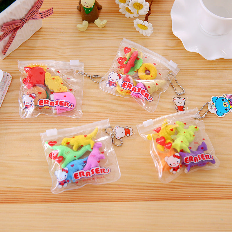 COVPAW Radiergummi, 4er-Pack, 16 Stück, Obst, Desserts, Dinosaurier, Gemüse, Kuchen-Design, Briefpapier für Kinder, Büro, Schule, Studenten, Bedarf, Partygeschenke