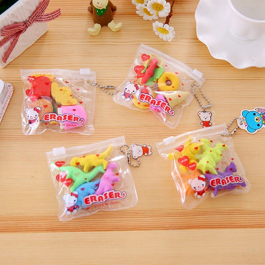 COVPAW Eraser Rubber 4er Pack 16 Pcs Fruits Desserts Dinosaurs Vegetables Cakes Design Stationery for Kids Office School Students Supplies Party Gifts Presents