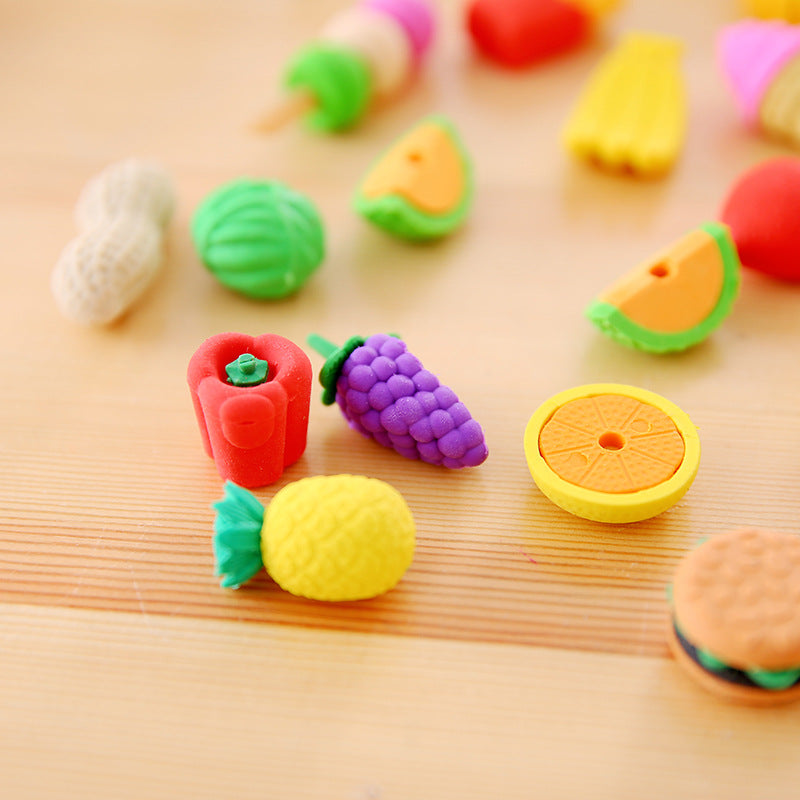 COVPAW Radiergummi, 4er-Pack, 16 Stück, Obst, Desserts, Dinosaurier, Gemüse, Kuchen-Design, Briefpapier für Kinder, Büro, Schule, Studenten, Bedarf, Partygeschenke