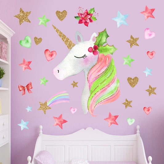 COVPAW Wall stickersUnicorn Fairy Wall Stickers Flower DIY Wall Decals Art Decor for Kids Girls Bedroom Nursery Playroom