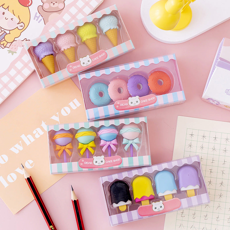 COVPAW Radiergummi, 4er-Pack, 16 Stück, Desserts, Kuchen, Eiscreme, Lutscher-Design, Büro, Schule, Schreibwaren, Studentenbedarf, Partygeschenke