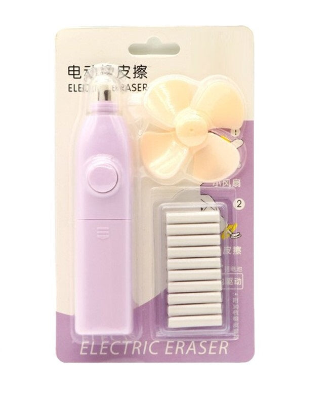 COVPAW Electric Eraser with 10 Refills 1 Fan in Pink and Blue for School Apply Student Drawing Sketch