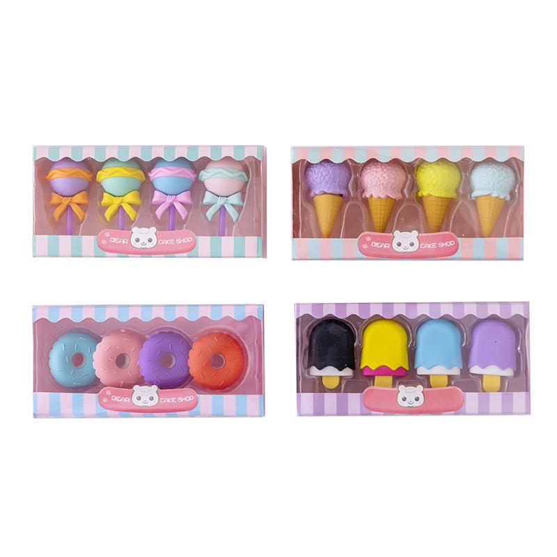 COVPAW Eraser Rubber 4er Pack 16 Pcs Desserts Cakes Icecream Lollipop Design Office School Stationery Students Supplies Party Gifts Present