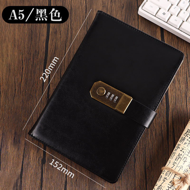 Vintage Codebook Business Notebook with Lock Creative Diary Simple Student Businessman Young Man Gift Father's Day