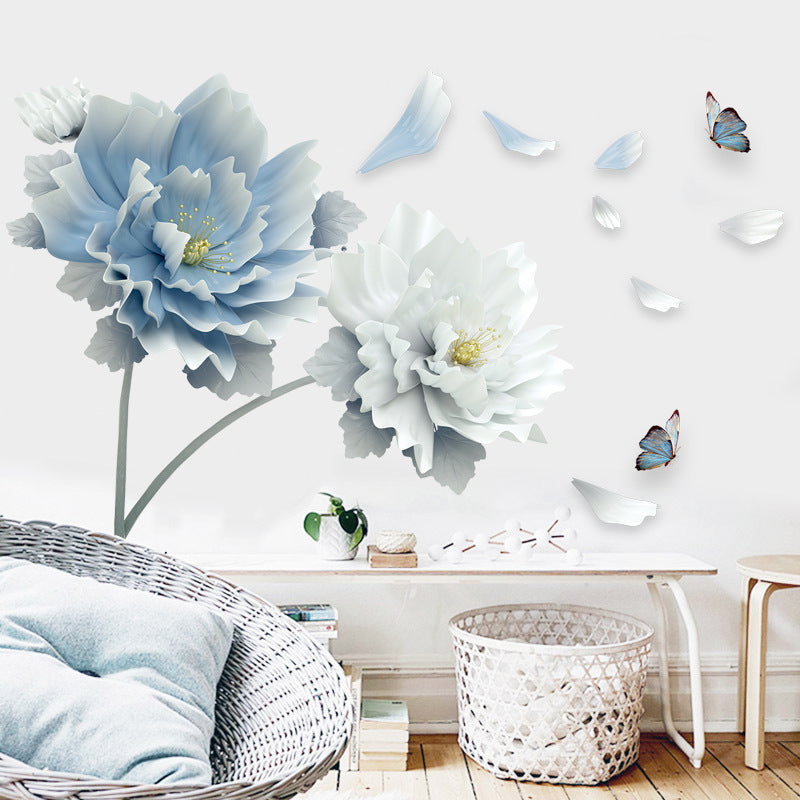 Huge Wall stickers Blue Peony Living room TV wall background bedroom room wall decoration stickers Mural wallpaper self-adhesive wall stickers for home  living room