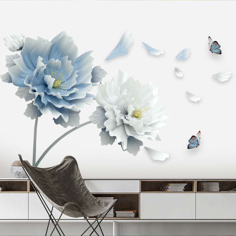 Huge Wall stickers Blue Peony Living room TV wall background bedroom room wall decoration stickers Mural wallpaper self-adhesive wall stickers for home  living room