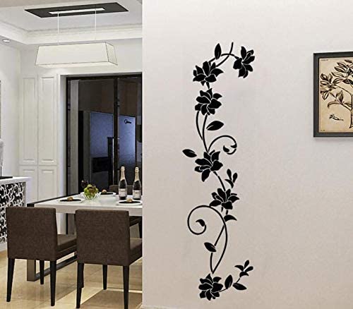 COVPAW Wall Sticker & Mural Rose Flower Vine Black Home Decor Accent Living Room Bedroom Flower Wall Decal Corridor Stair Removable 1201