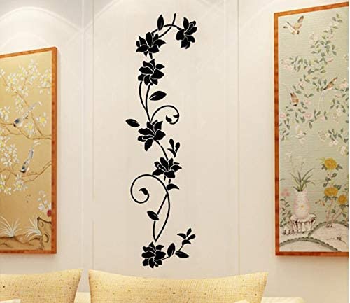 COVPAW Wall Sticker & Mural Rose Flower Vine Black Home Decor Accent Living Room Bedroom Flower Wall Decal Corridor Stair Removable 1201