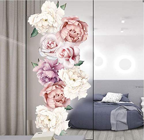 COVPAW Wall Sticker & Mural Peony Rose Vine Pink Home Decor Accent Living Room Bedroom Flower Wall Decal Corridor Stair Removable 63004