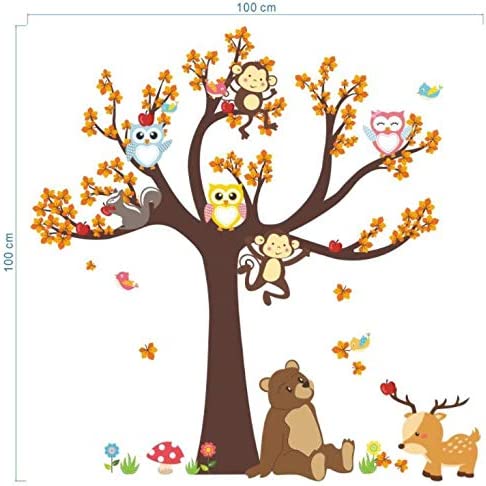 COVPAW Wall Stickers Decor Owls Monkey Tree Bear Jungle Zoo Kids Nursery Baby Children's Room Decal 084