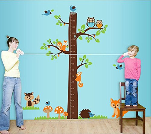 COVPAW® Wall Stickers Height Chart Measure Scale Decor Zoo Animal Owl Tree Growth Chart Kids Nursery Baby Room