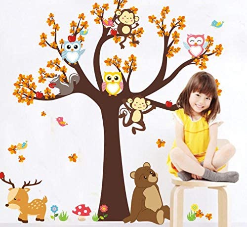 COVPAW Wall Stickers Decor Owls Monkey Tree Bear Jungle Zoo Kids Nursery Baby Children's Room Decal 084