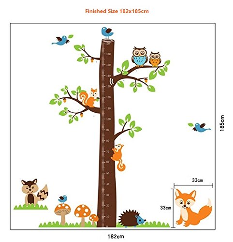 COVPAW® Wall Stickers Height Chart Measure Scale Decor Zoo Animal Owl Tree Growth Chart Kids Nursery Baby Room