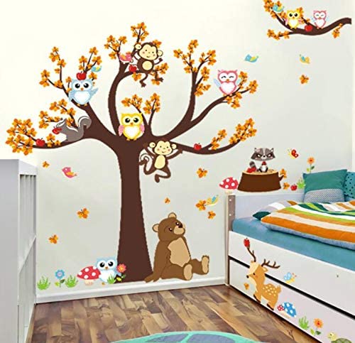 COVPAW Wall Stickers Decor Owls Monkey Tree Bear Jungle Zoo Kids Nursery Baby Children's Room Decal 084