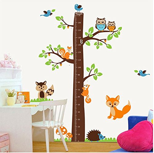 COVPAW® Wall Stickers Height Chart Measure Scale Decor Zoo Animal Owl Tree Growth Chart Kids Nursery Baby Room