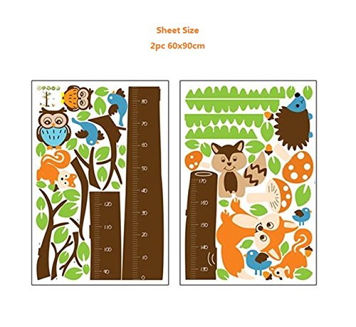 COVPAW® Wall Stickers Height Chart Measure Scale Decor Zoo Animal Owl Tree Growth Chart Kids Nursery Baby Room