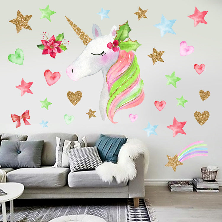 COVPAW Wall stickersUnicorn Fairy Wall Stickers Flower DIY Wall Decals Art Decor for Kids Girls Bedroom Nursery Playroom